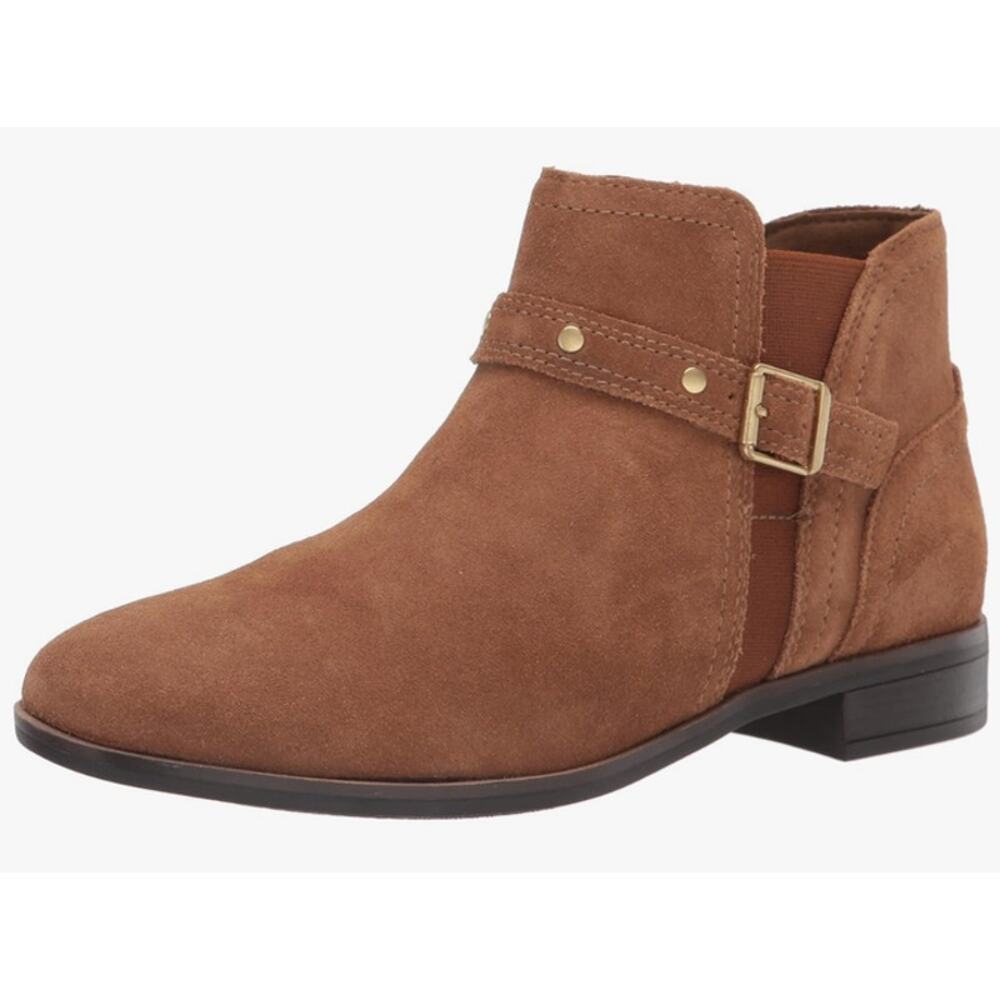 Clarks Trish Strap Suede Chelsea Boot in Dark Khaki Women's 6.5